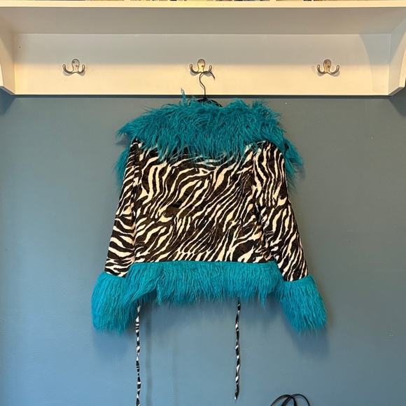 Nasty Gal Teal and Zebra Faux Fur Blazer - Picture 2 of 4